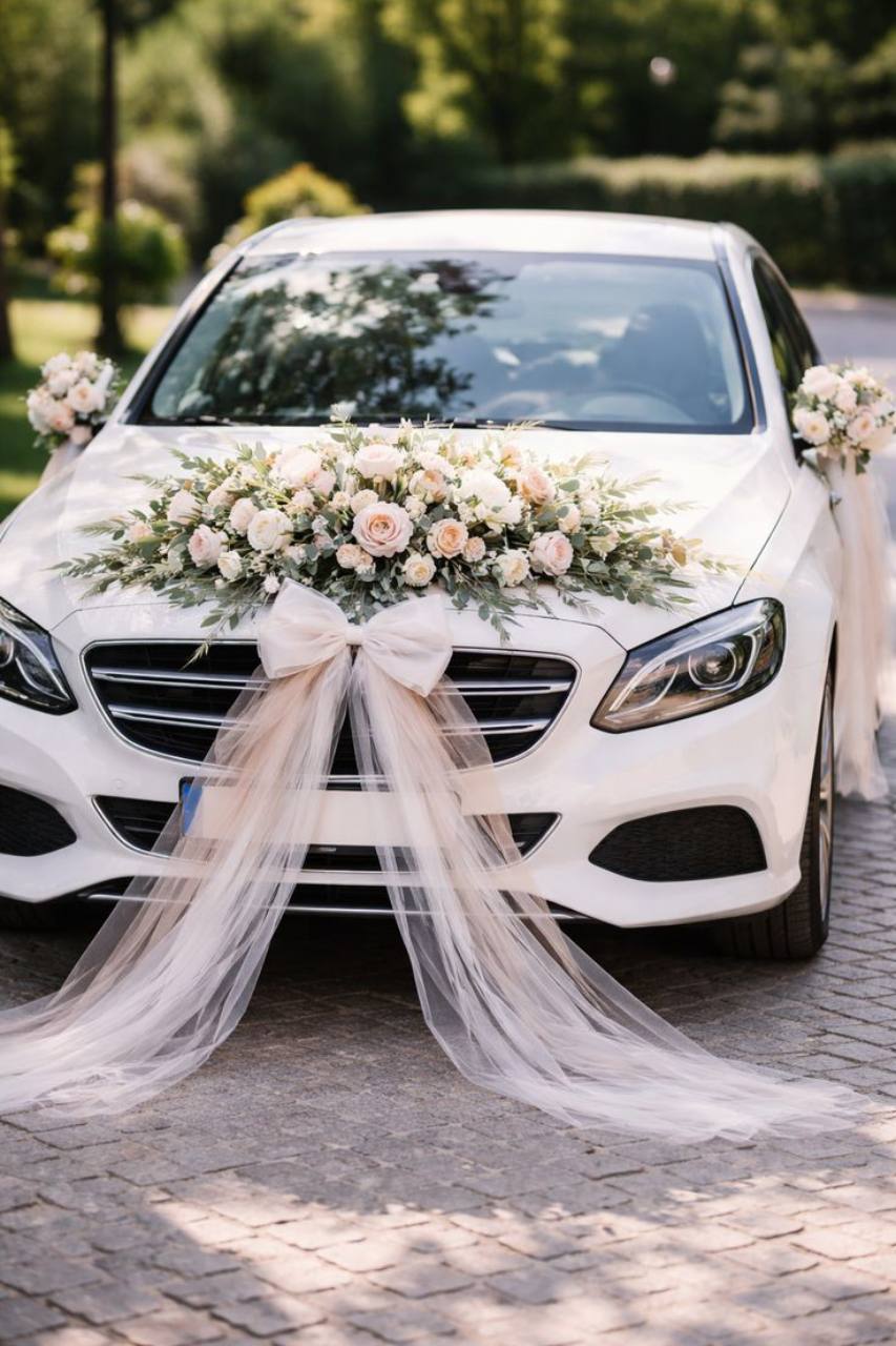 Decorated Mercedes wedding car
